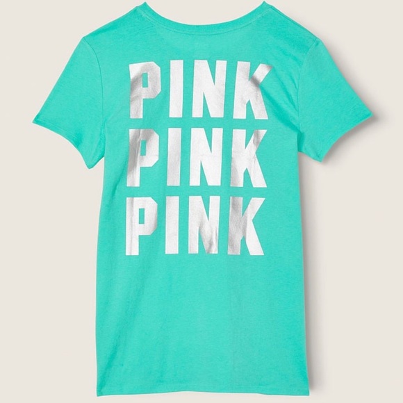 VS Pink 3-Piece SET Teal Ice Shine Perfect Tee With Seamless Leggings & Bra - Picture 6 of 16